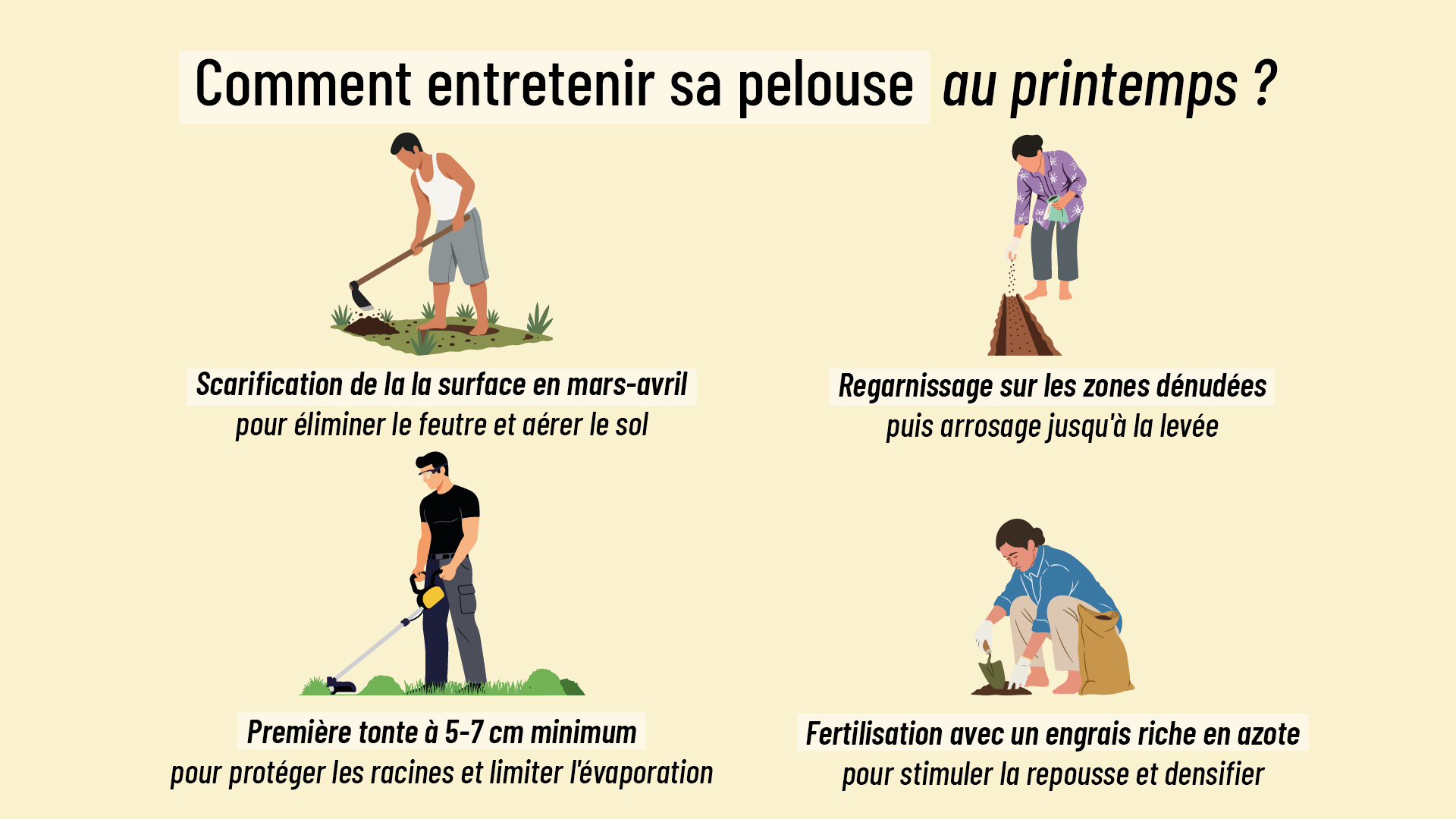 astuces pour réussir l’entretien du jardin au printemps avec la tonte et scarification de la pelouse